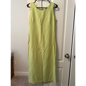 90's Y2k Talbots Silk Linen Sleeveless Midi Dress Lime Green Chartreuse Size 6